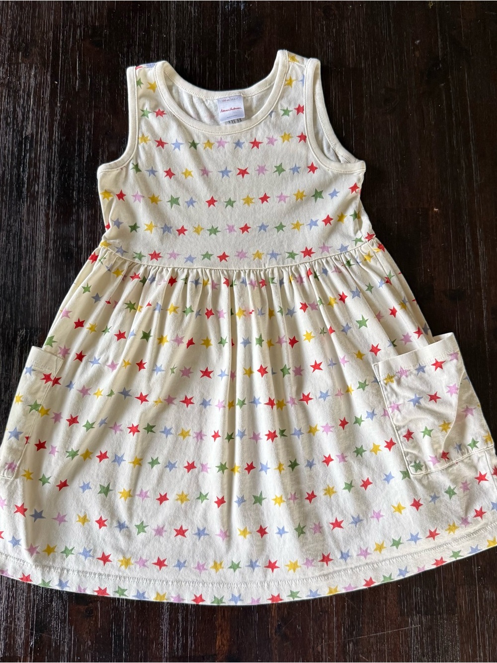 Hanna Andersson Cream Tank Dress with Rainbow Stars